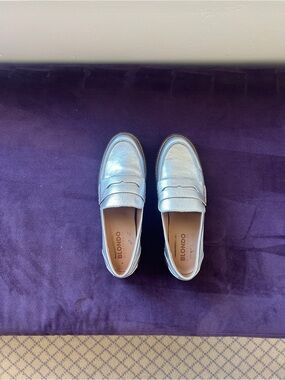 Blondo Shimmery Silver Penny Loafers